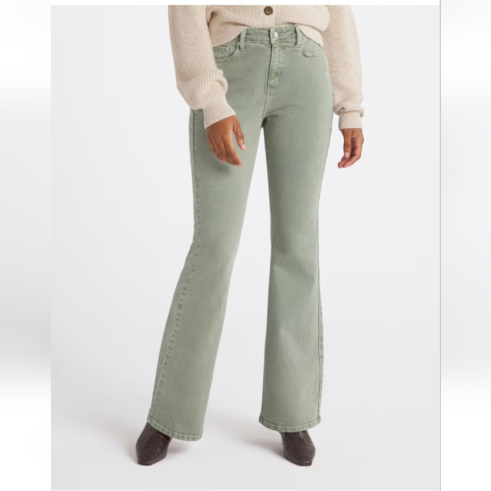 Kan Can - High Rise Sage Green Flare Jeans